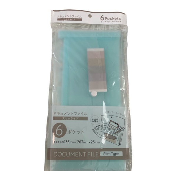 6-Pocket Document File with Index Card. Translucent. Blue-Green. Slim Type - Picture 1 of 8